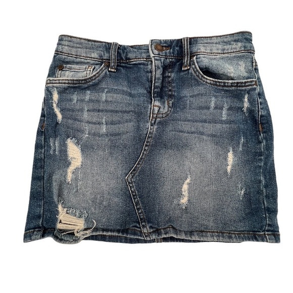 Black Daisy Natalia Straight Distressed Mini Denim Jean Skirt Size 1 Women’s - Picture 1 of 6